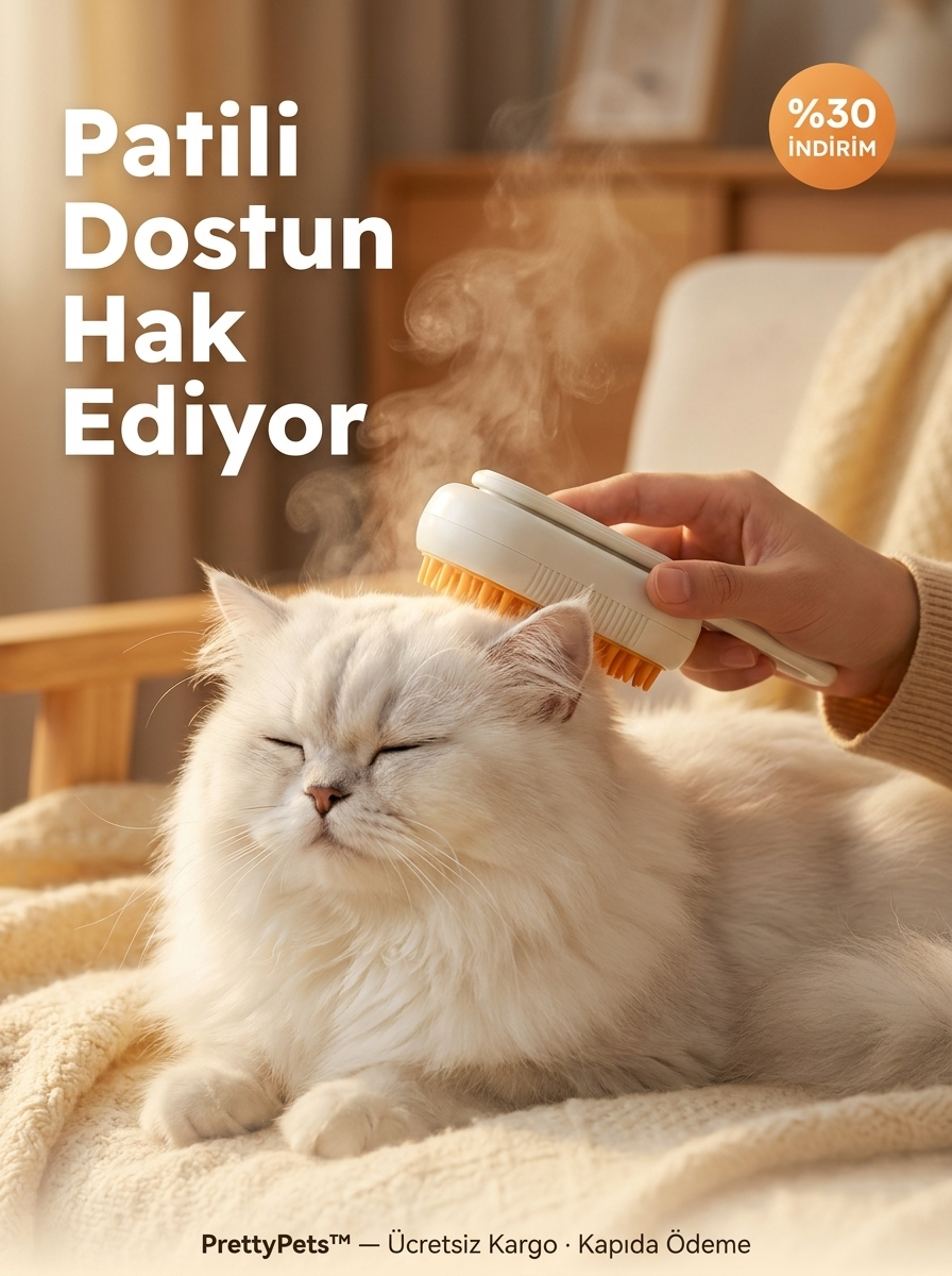 PrettyPets™ Buharlı Kedi & Köpek Tarağı — USB Şarjlı, Silikon Masaj Başlıklı, Tüy Dökülme Önleyici