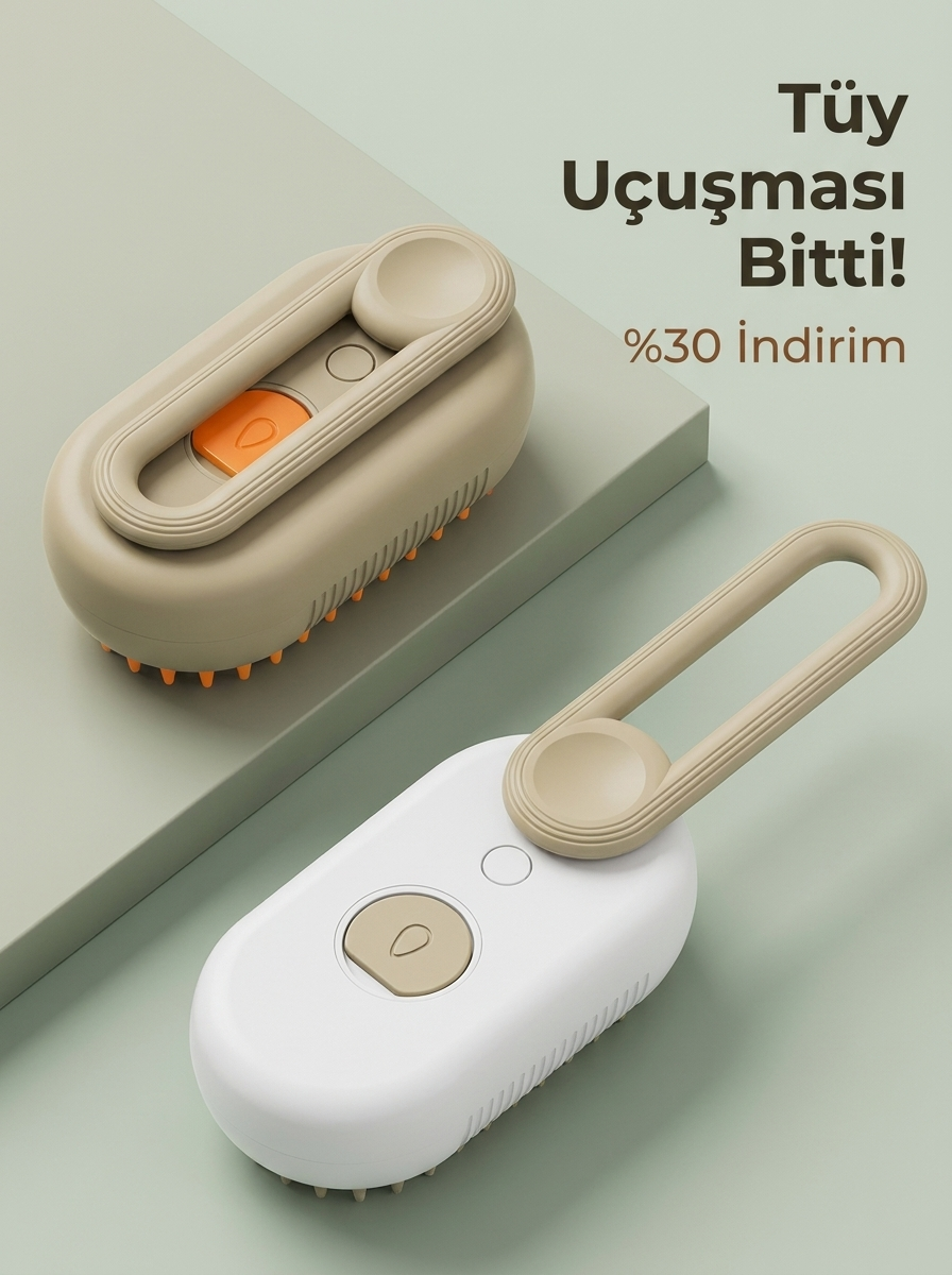 PrettyPets™ Buharlı Kedi & Köpek Tarağı — USB Şarjlı, Silikon Masaj Başlıklı, Tüy Dökülme Önleyici