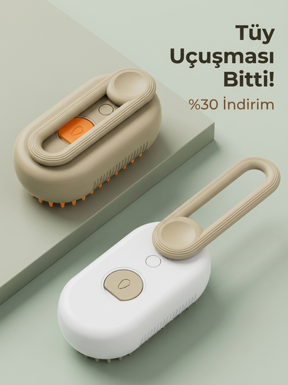 PrettyPets™ Buharlı Kedi & Köpek Tarağı — USB Şarjlı, Silikon Masaj Başlıklı, Tüy Dökülme Önleyici